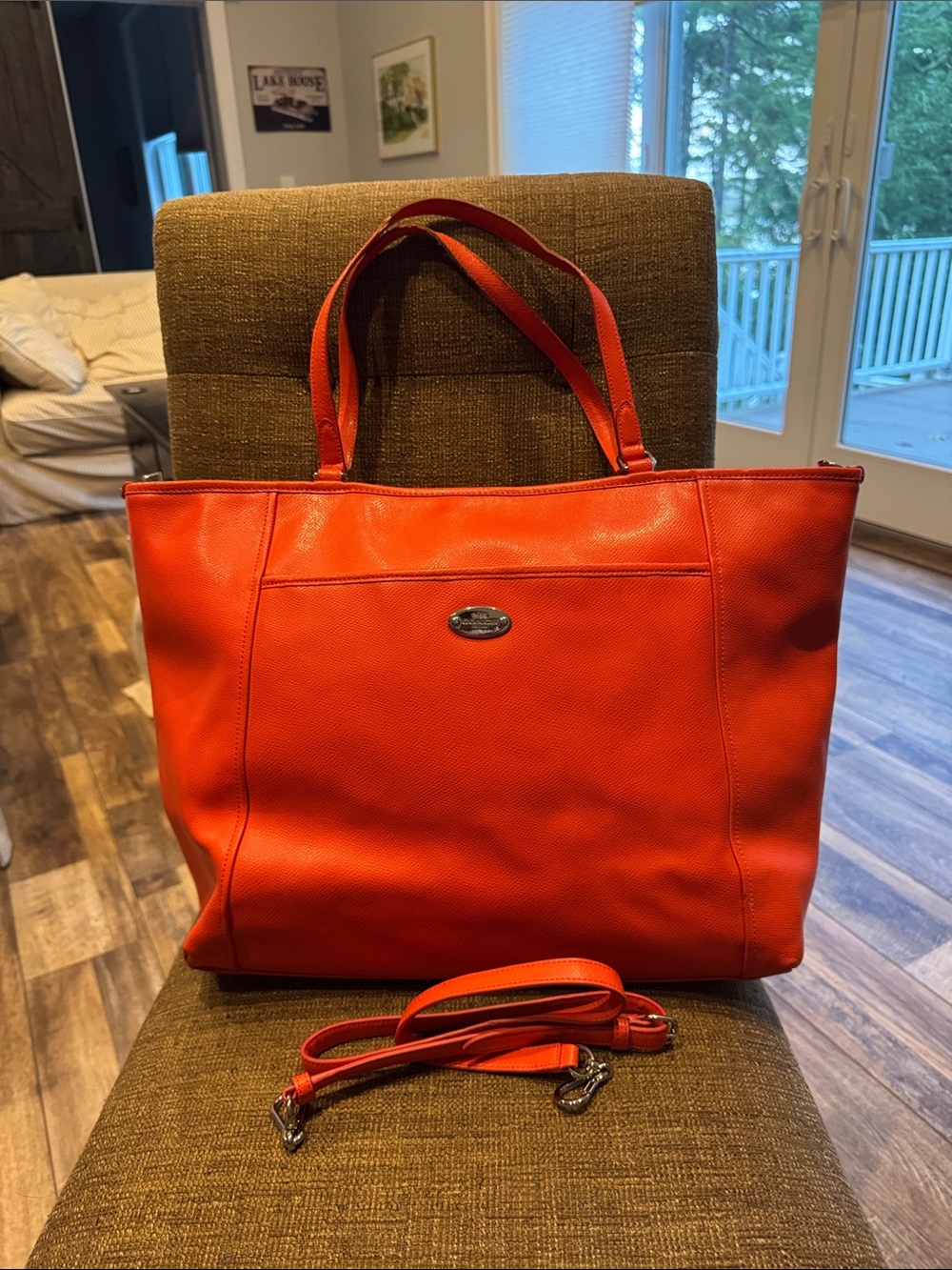 Coach orange XL pocket tote shoulder bag purse